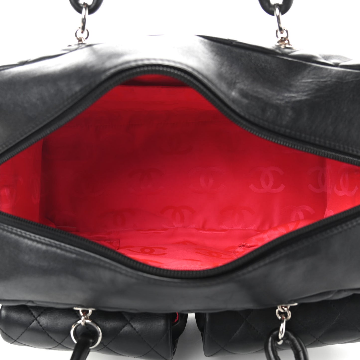 Calfskin Quilted Large Cambon Multipocket Reporter Black White