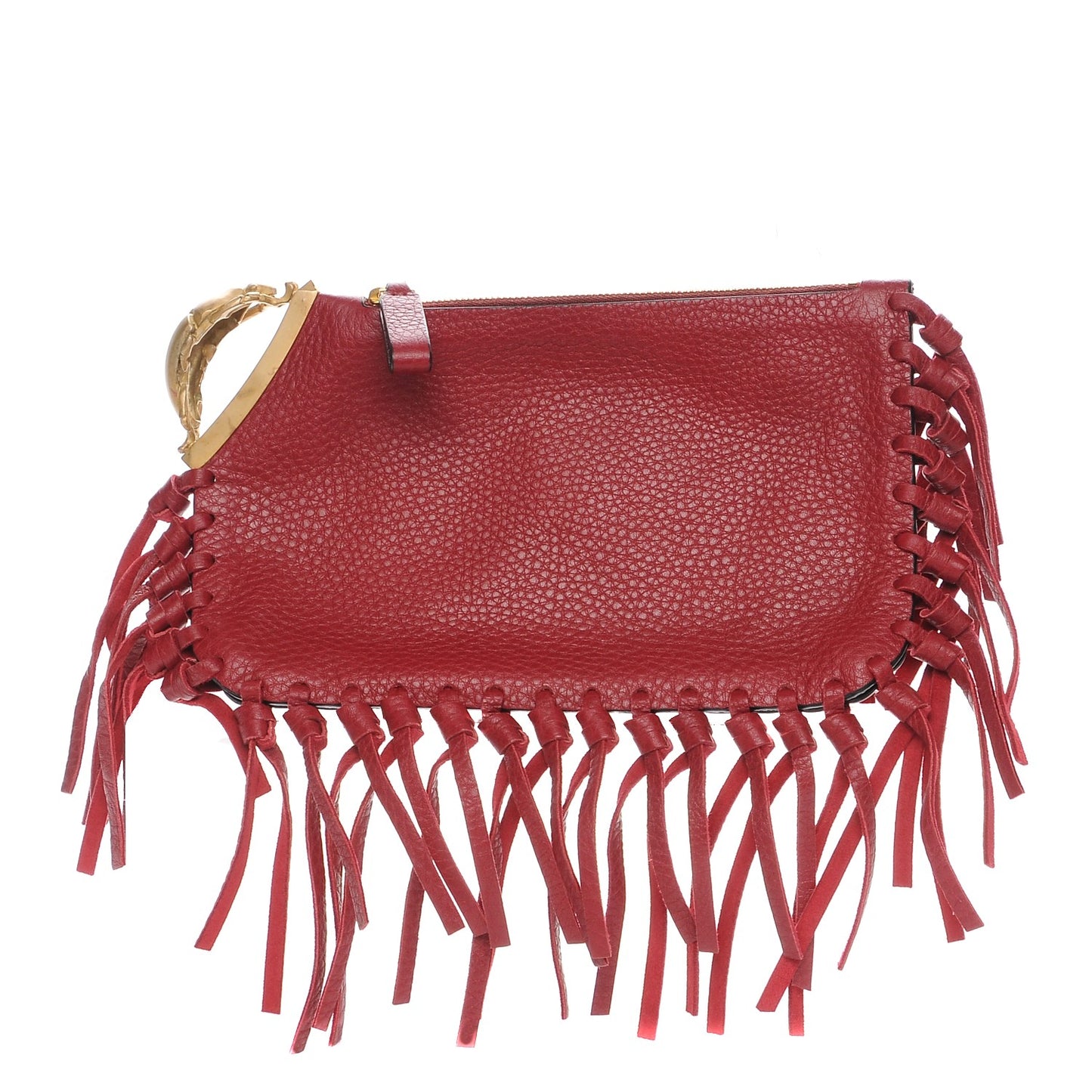 Grained Calfskin C-Rockee Sagittarius Fringe Clutch Scarlet