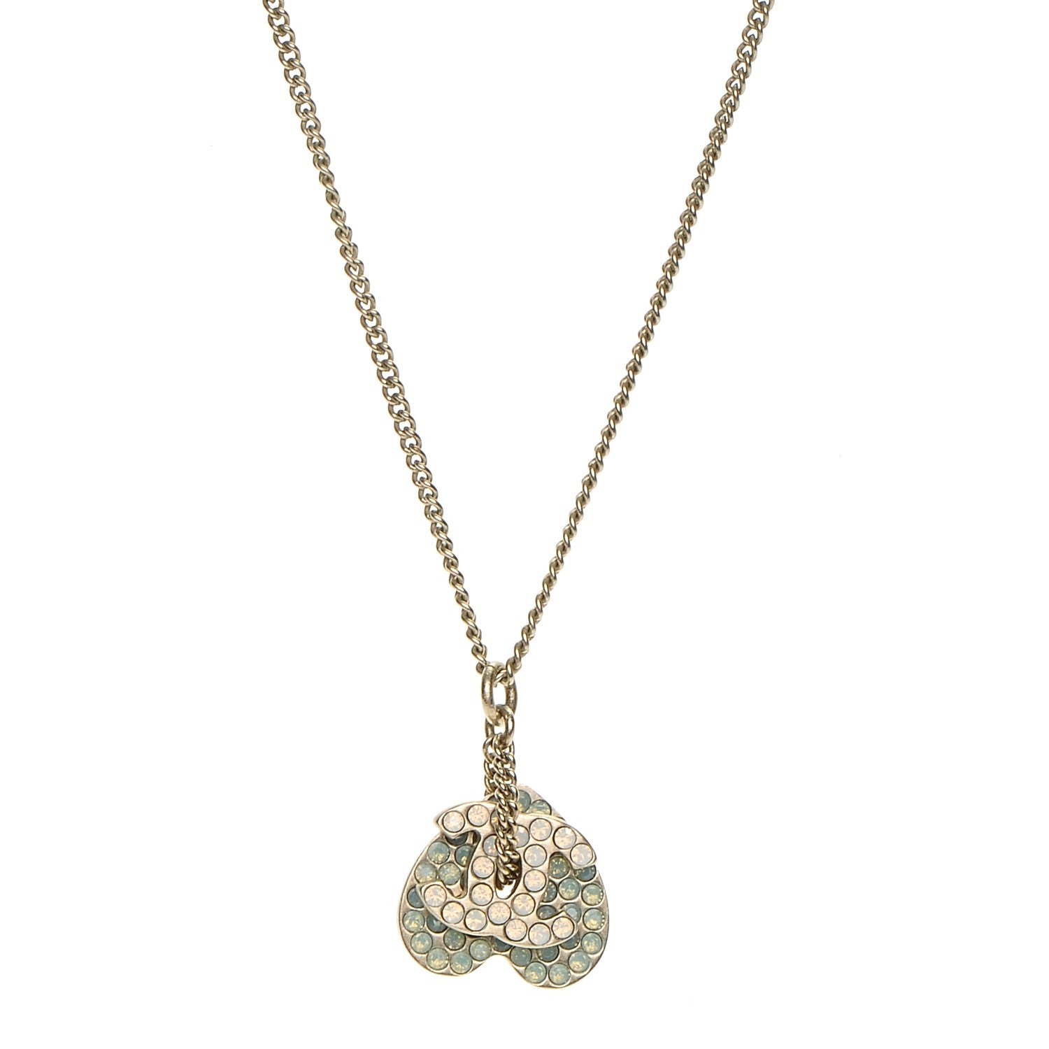 Chanel Crystal CC Heart Pendant Necklace Light Gold 1 of 5