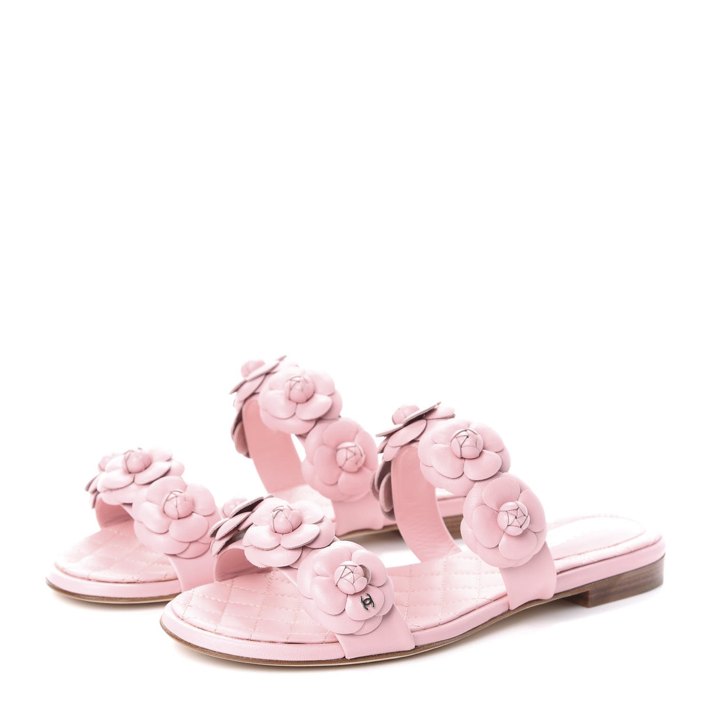 Lambskin Camellia Slide Sandals 37.5 Pink
