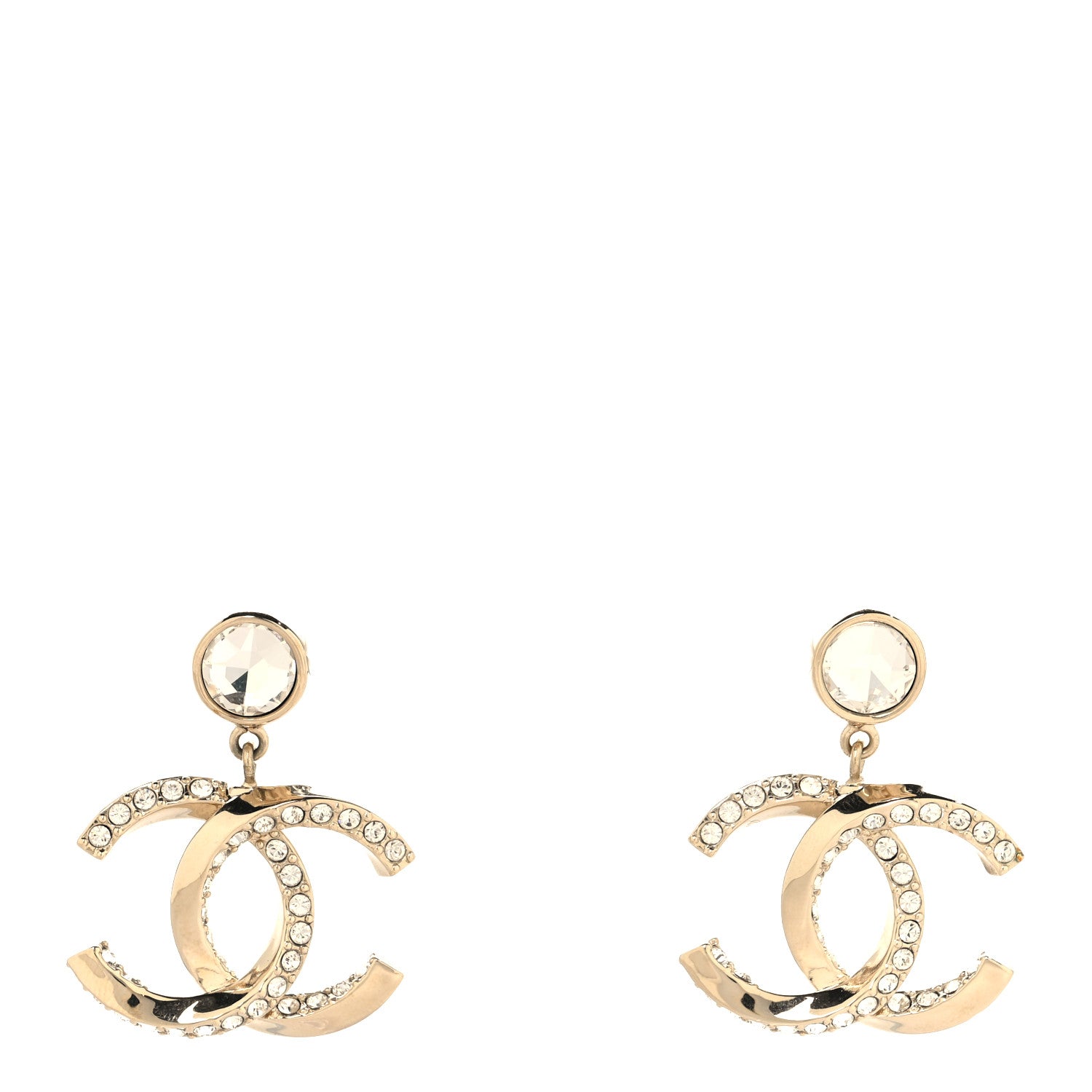 Chanel Crystal CC Circle Drop Earrings Gold 1 of 4