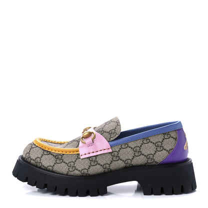 Gucci GG Supreme Monogram Cordovan Lux Womens Harald Horsebit 25mm Platform Loafers 37 Beige Sugar Pink Crop Shine Purple Marine 1 of 8