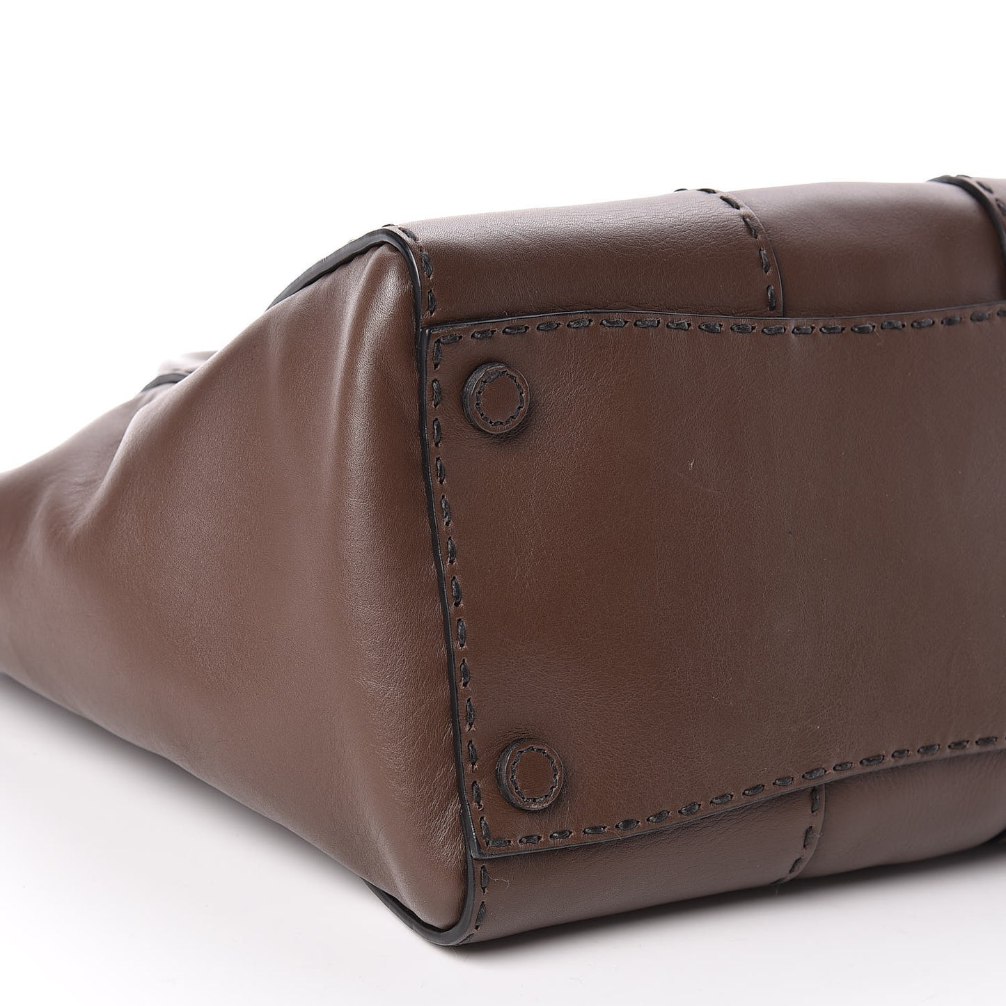 City Calf Small Stitched Twin Pocket Tote Cacao