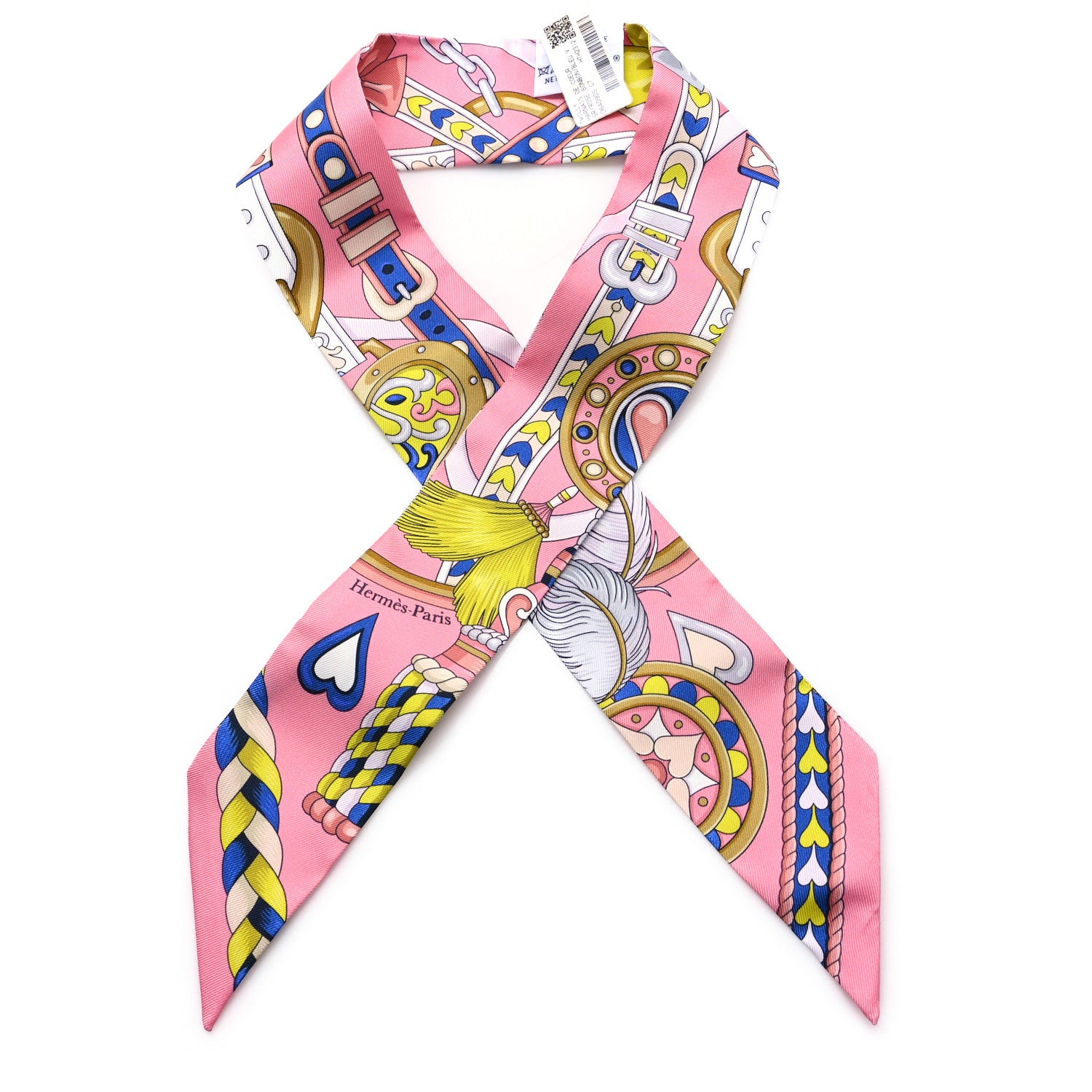 Hermes Silk Harnais De Coeur Twilly Rose Bonbon Blue 1 of 3
