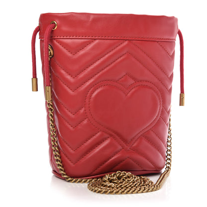 Gucci Calfskin Matelasse Mini GG Marmont 2.0 Bucket Bag Hibiscus Red 3 of 9
