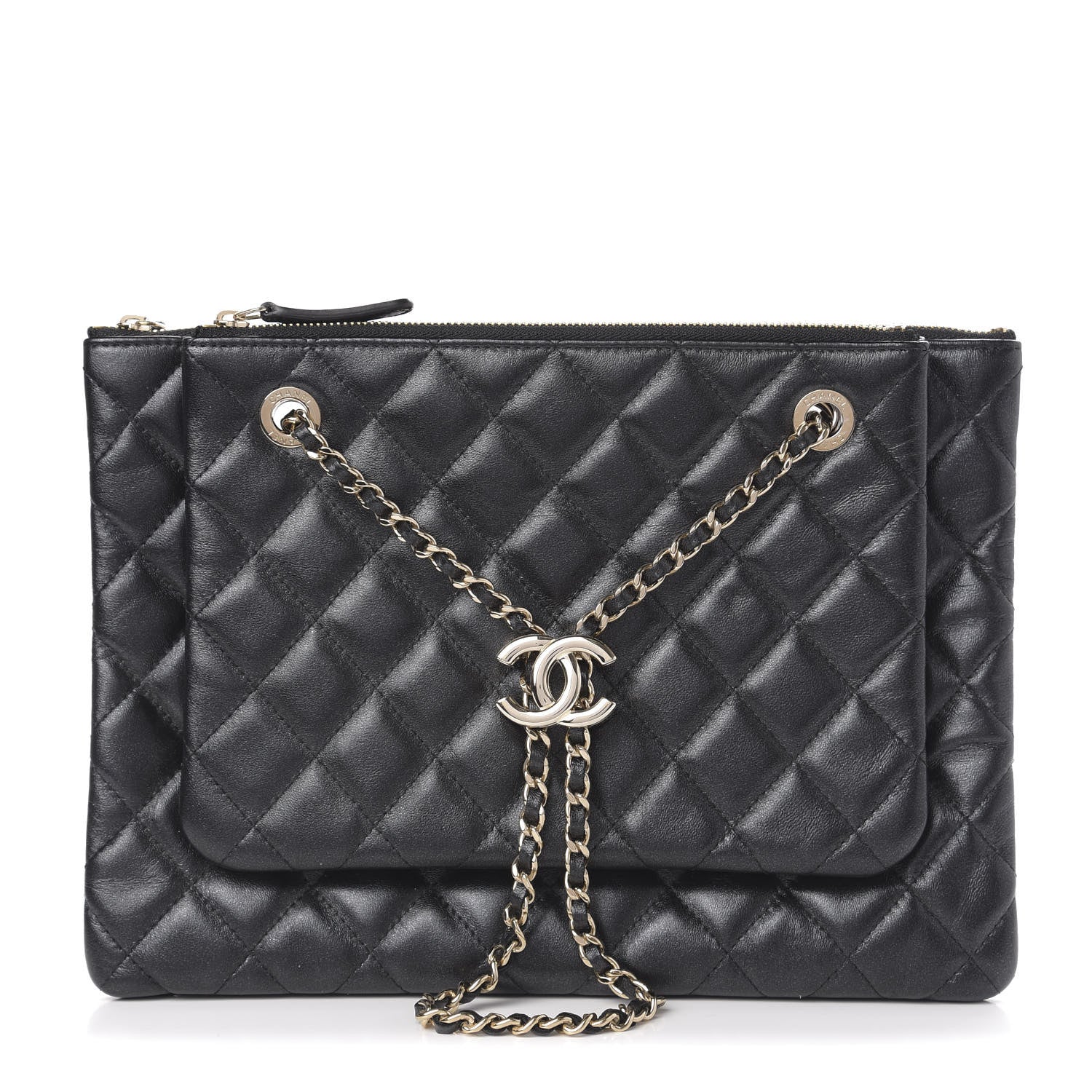 Chanel Shiny Lambskin Quilted Medium Double Case With Strap Black 2 of 23