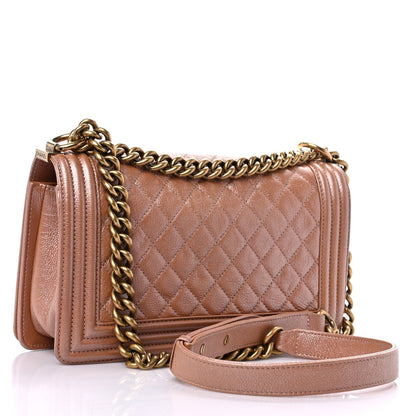 Chanel Metallic Calfskin Quilted Medium Boy Flap Dark Beige 3 of 13