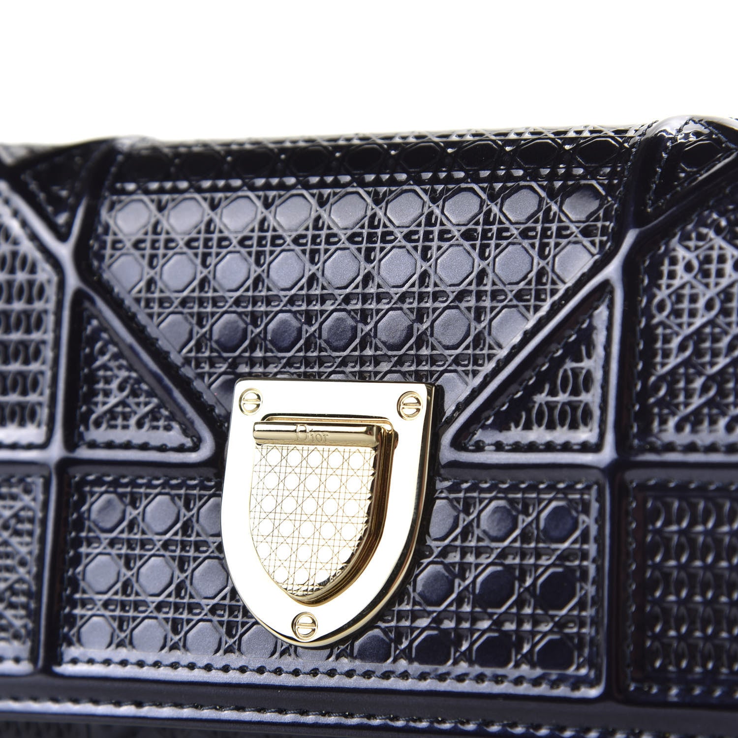 Christian Dior Metallic Patent Micro-Cannage Diorama Elancee Wallet Dark Blue 7 of 7