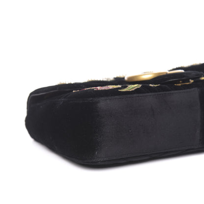 Gucci Velvet Matelasse Loved Embroidered Medium GG Marmont Shoulder Bag Black 9 of 10
