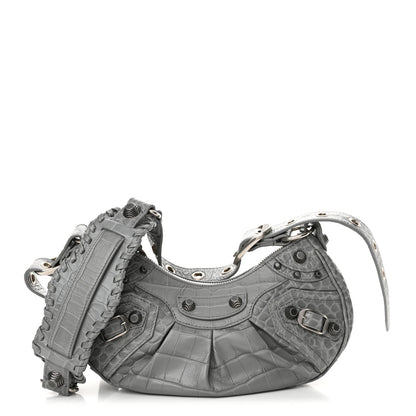 Balenciaga Extra Supple Calfskin Crocodile Embossed XS Le Cagole Shoulder Bag Balenciaga Grey 1 of 12