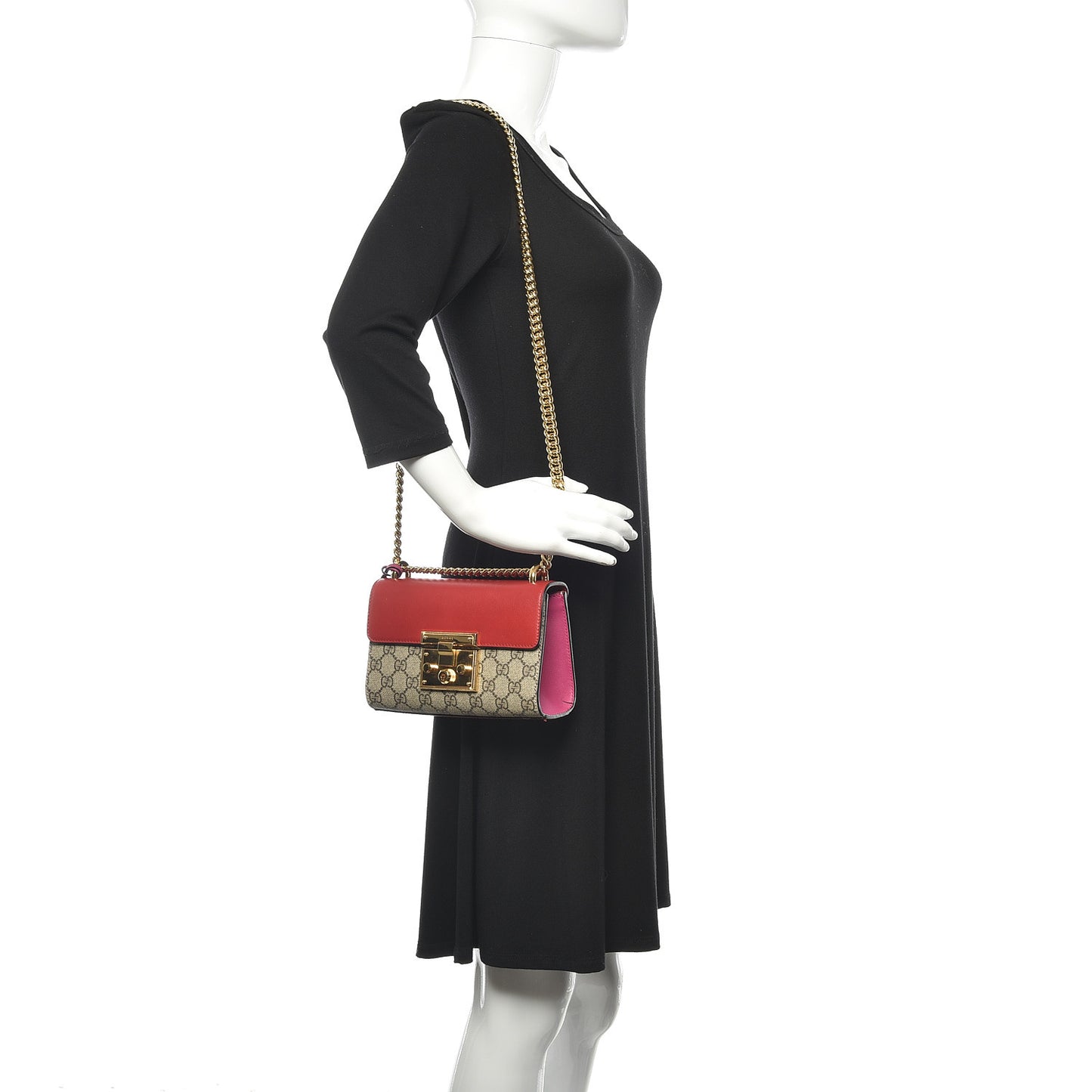 GG Supreme Monogram Calfskin Small Padlock Shoulder Bag Beige Hibiscus Red New Rosette
