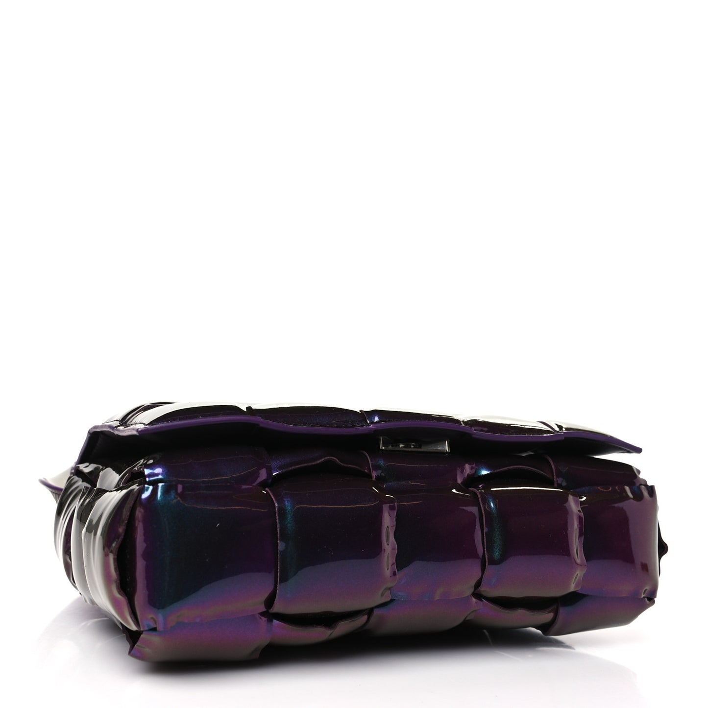 Glossy Nail Polish Nappa Maxi Intreccio Padded Cassette Crossbody Bag Holographic