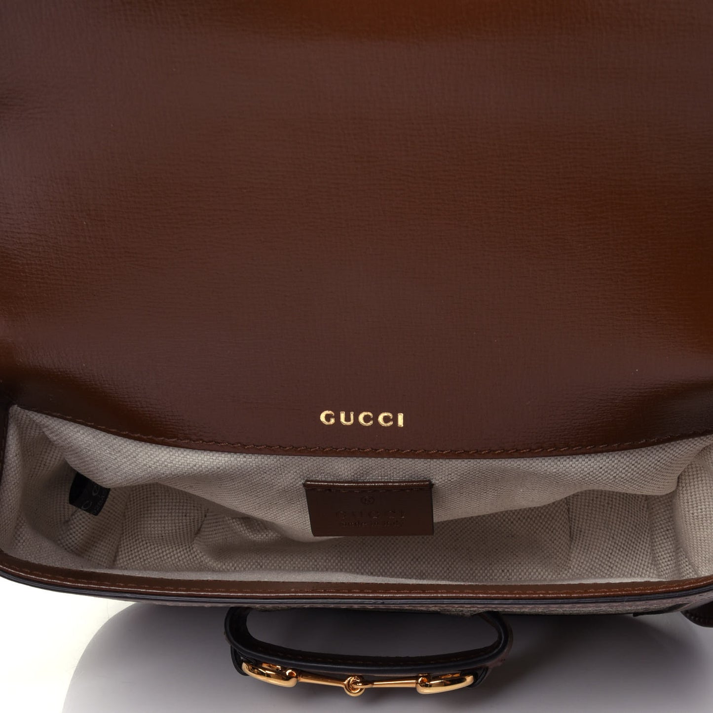 GG Supreme Monogram Web Mini Horsebit 1955 Shoulder Bag Beige Brown Sugar