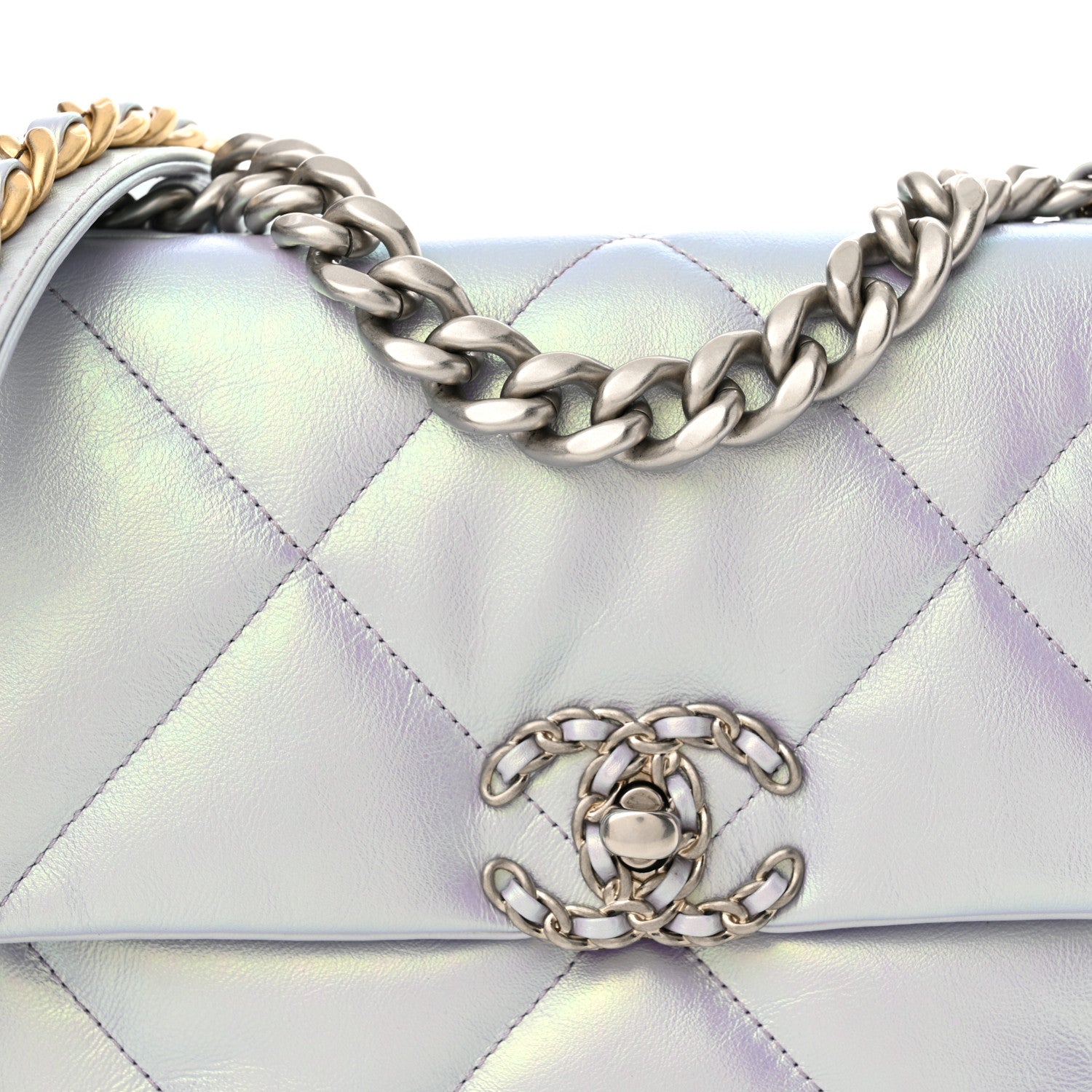 Chanel Iridescent Calfskin Quilted Medium Chanel 19 Flap Light Purple Blue 8 of 12