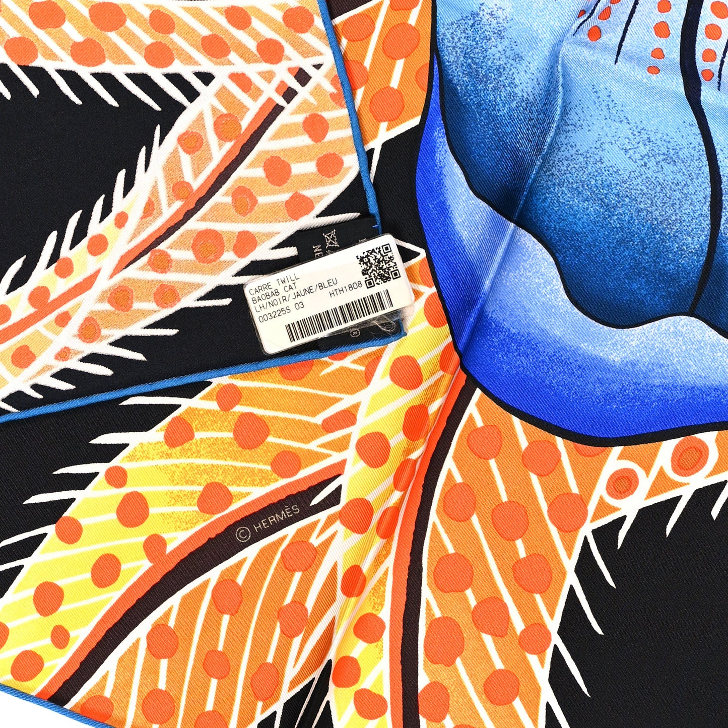 Silk Baobab Cat Scarf 90 Black Jaune Bleu