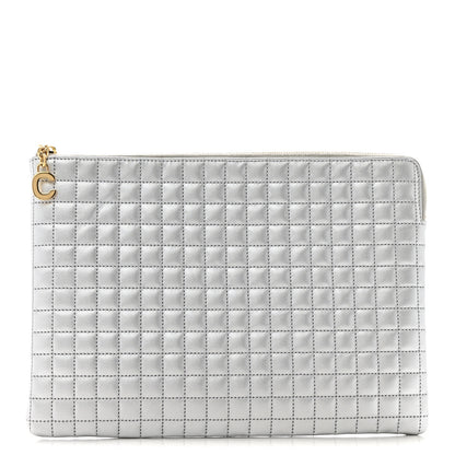 Celine Laminated Calfskin Quilted C Charm Pouch Silver 1 of 6
