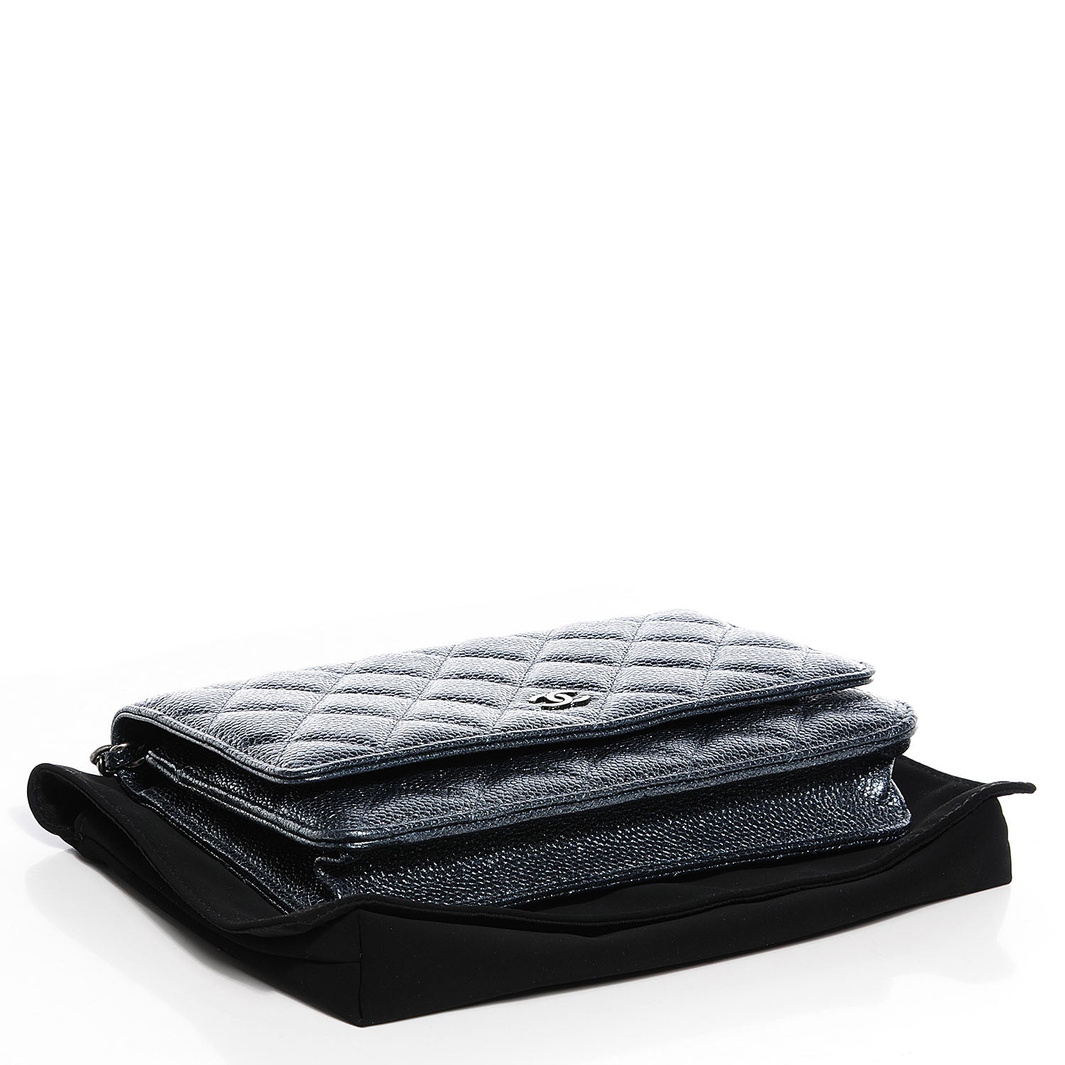 Chanel Metallic Caviar Quilted Wallet On Chain WOC Charcoal 5 of 10