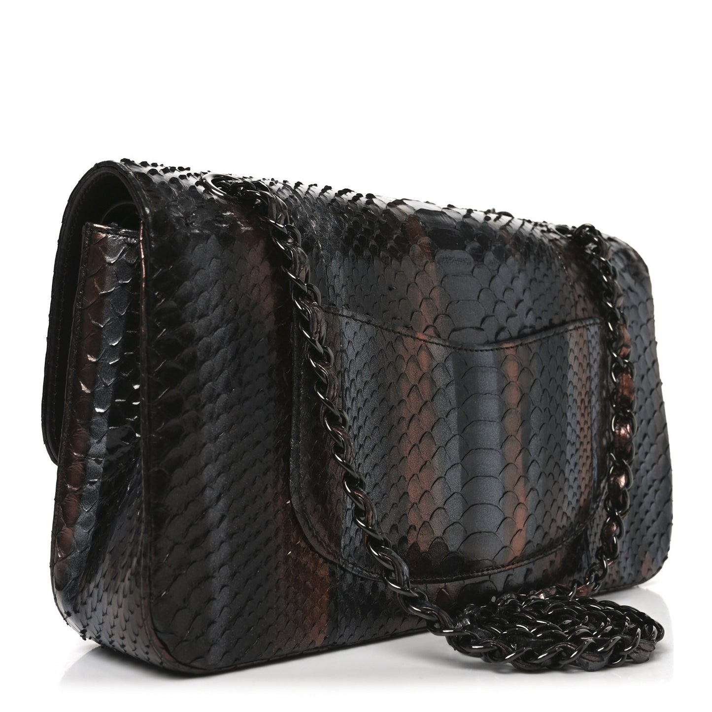 Metallic Snakeskin Medium Double Flap Black Grey Brown
