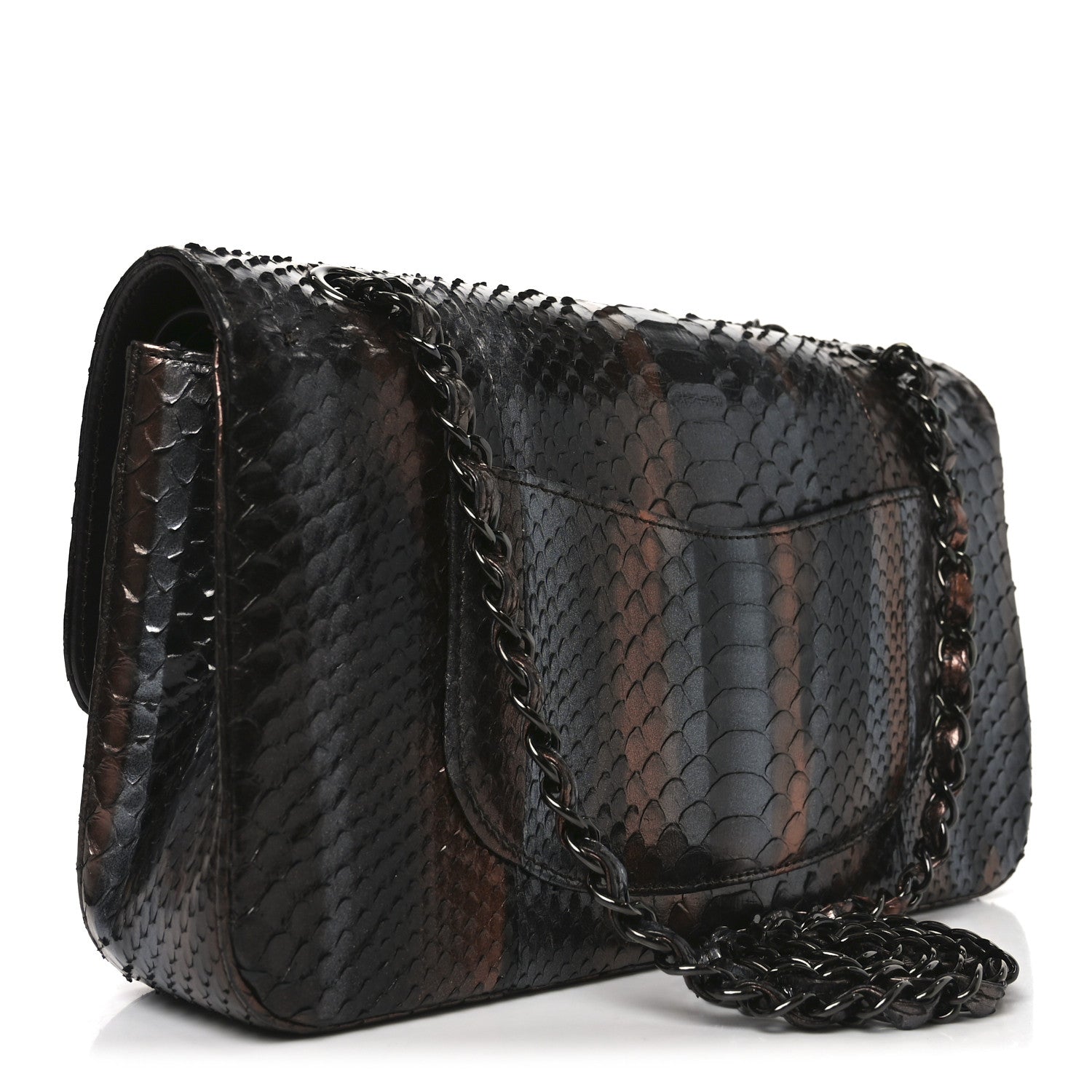 Chanel Metallic Snakeskin Medium Double Flap Black Grey Brown 2 of 10
