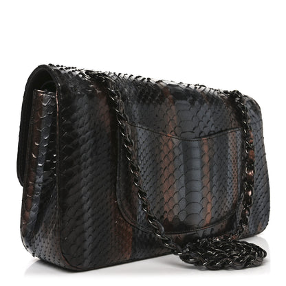 Chanel Metallic Snakeskin Medium Double Flap Black Grey Brown 2 of 10