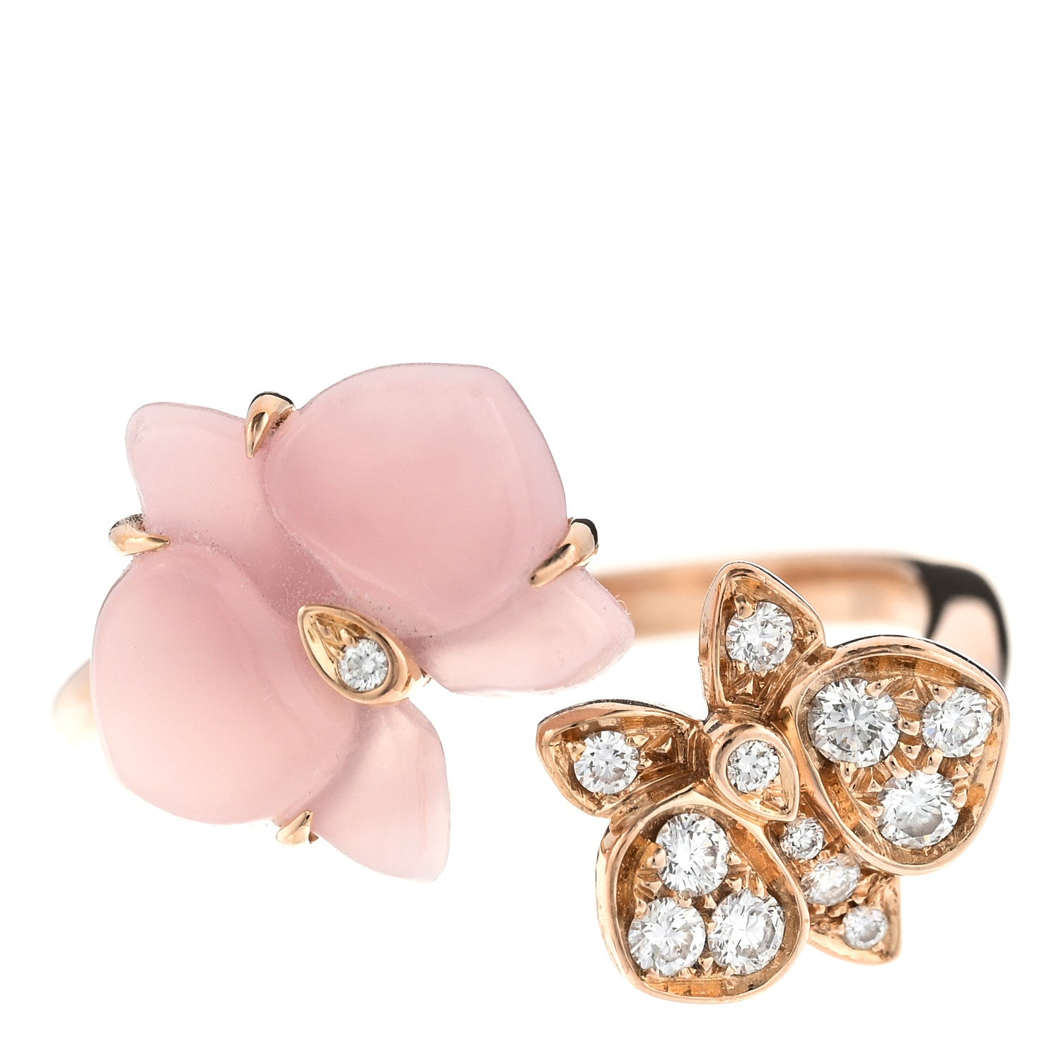 Cartier 18K Pink Gold Diamond Pink Chalcedony Caresse D'Orchidees Par Cartier Ring 50 5.25 1 of 4