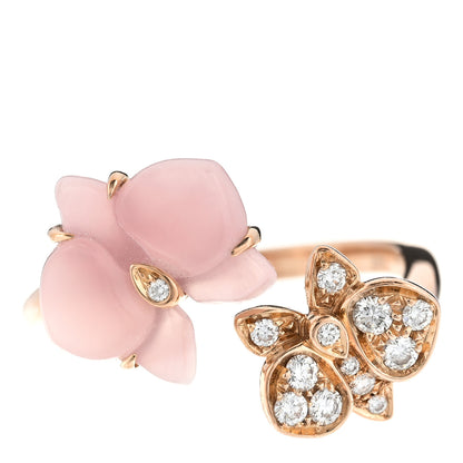 Cartier 18K Pink Gold Diamond Pink Chalcedony Caresse D'Orchidees Par Cartier Ring 50 5.25 1 of 4
