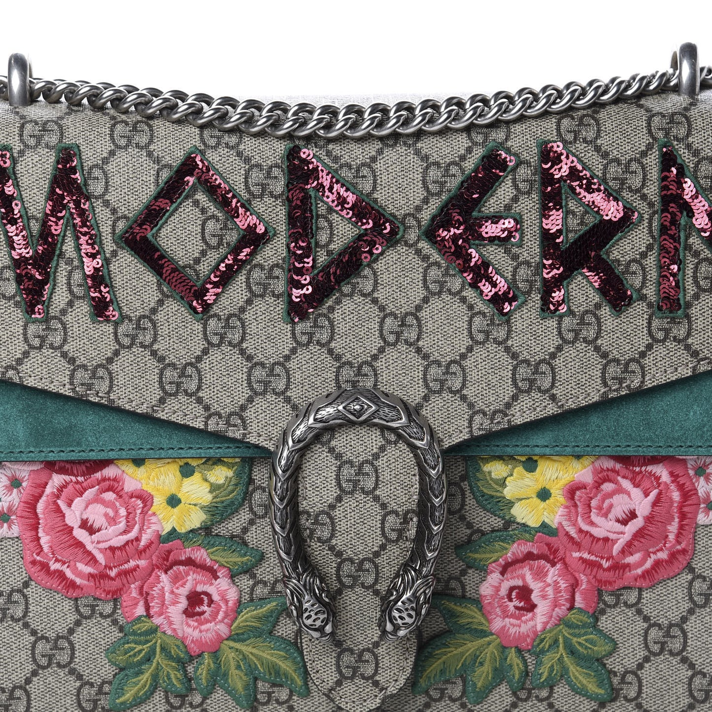GG Supreme Monogram Embroidered Medium Dionysus Shoulder Bag Emerald