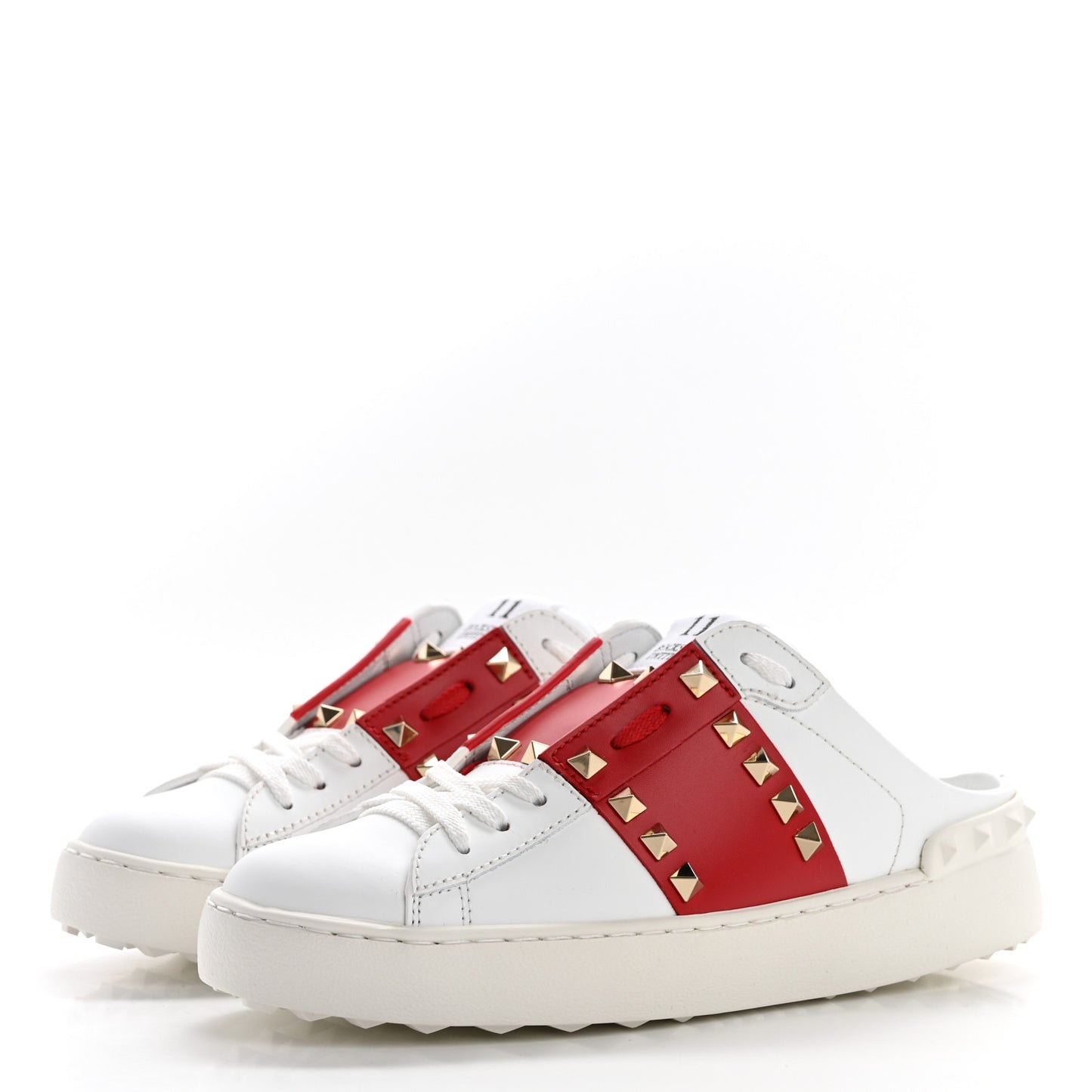 Calfskin Untitled Rockstud Slide Sneakers 36.5 White Red
