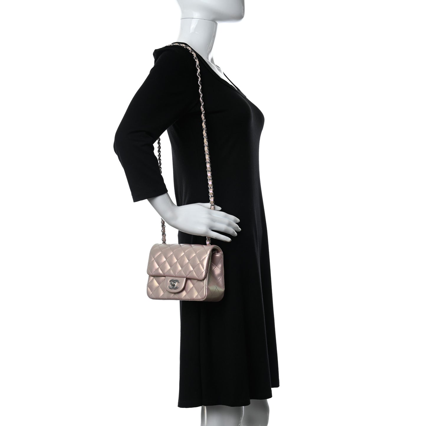 Iridescent Lambskin Quilted Mini Square Flap Pink