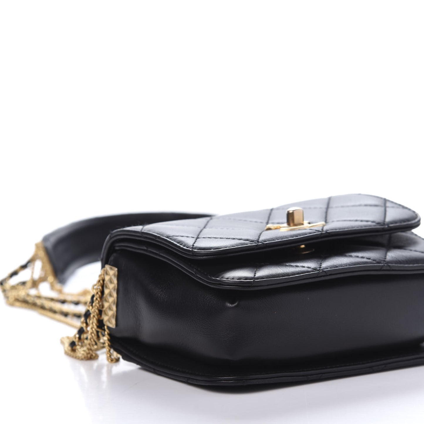 Lambskin Quilted Small Multiple Chain Flap Black