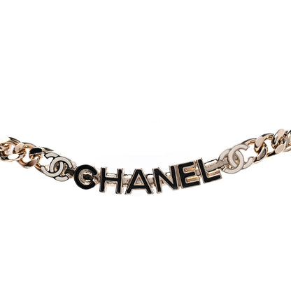 Chanel Enamel Metal Logo Choker Necklace Gold White Black 5 of 6
