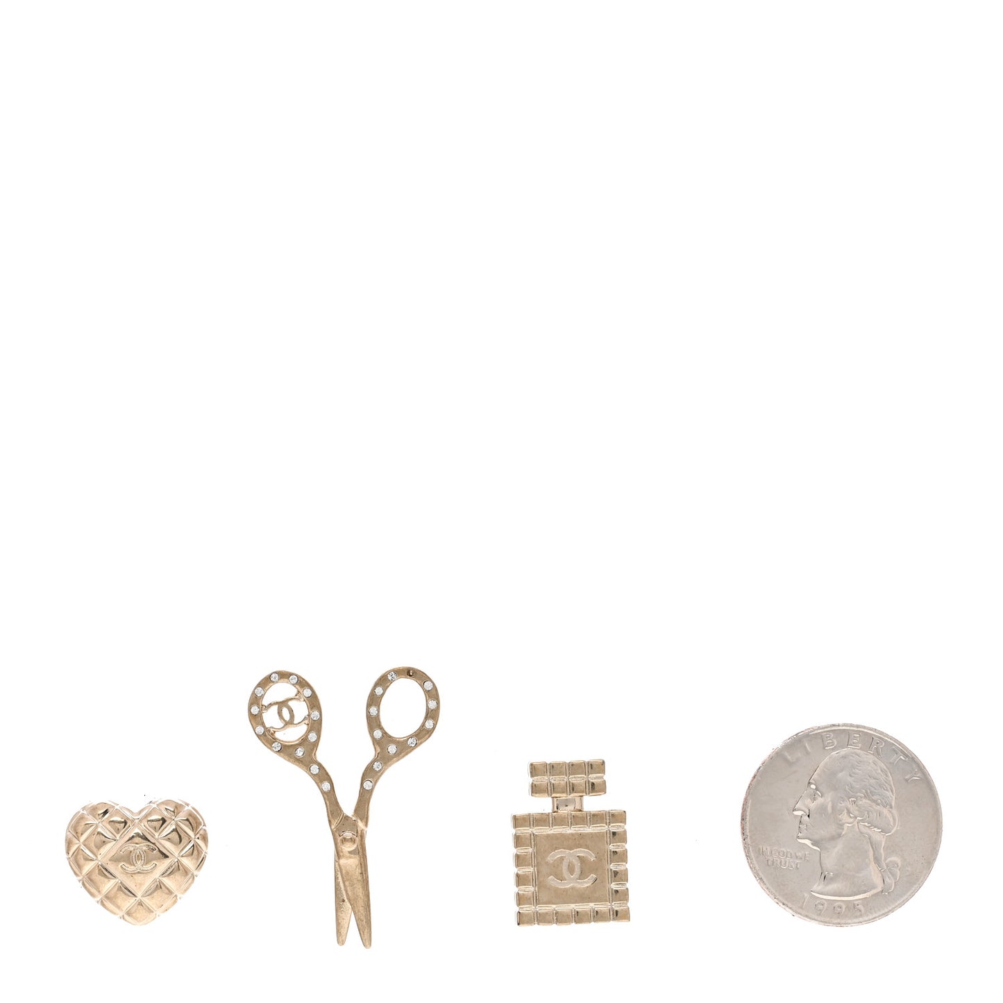 Metal Strass Crystal Quilted CC Heart Scissors Perfume Brooch Set Gold