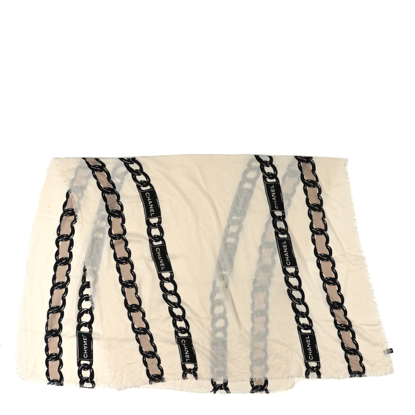 Cashmere Silk CC Chain Scarf White Black Multicolor