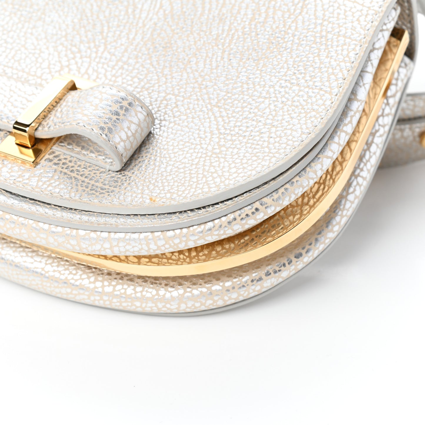 Metallic Crispy Calfskin Mini Le Mutin Saddle Bag Antique Silver