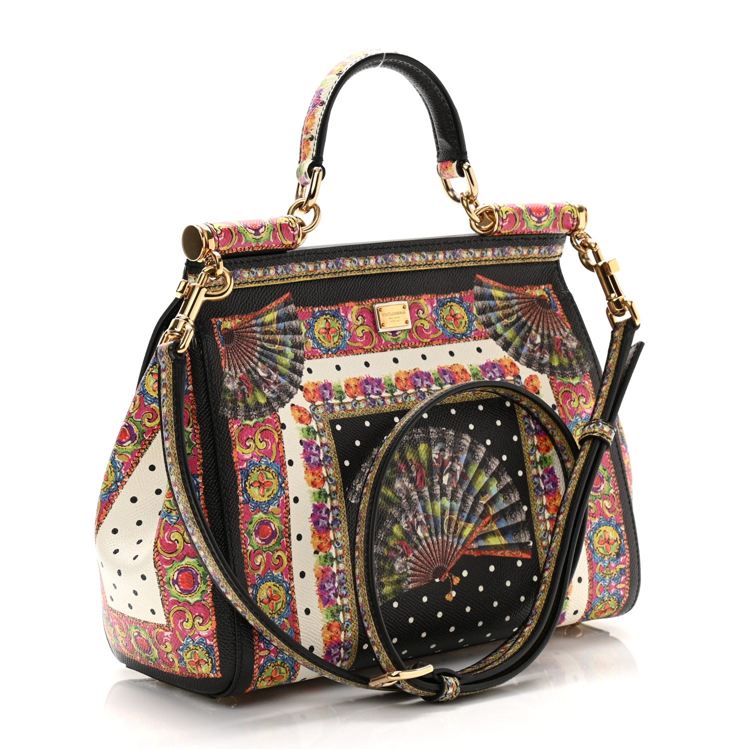Dolce & Gabbana Dauphine Fan Foulard Medium Miss Sicily Satchel Black Multicolor 3 of 16