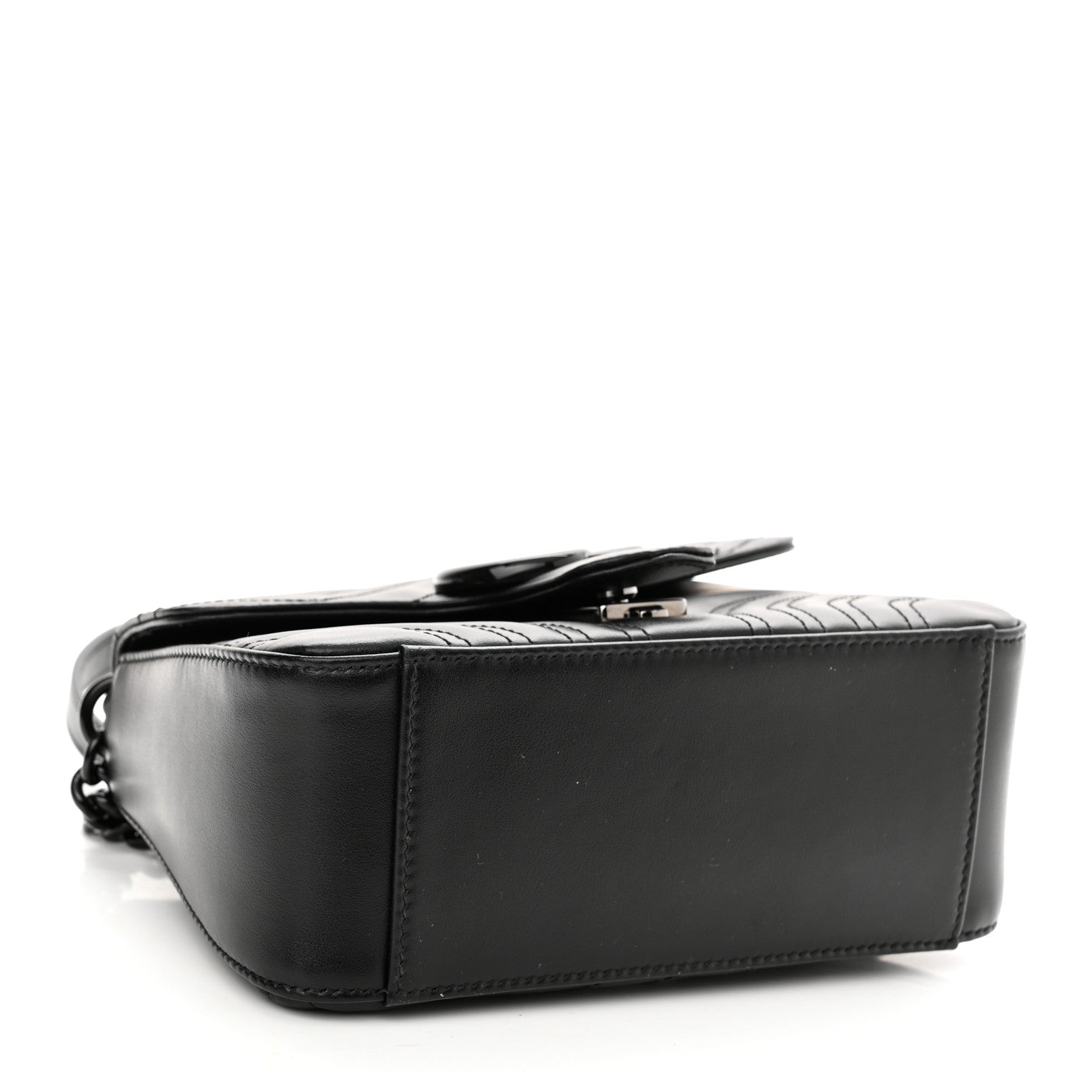 Gucci Calfskin Matelasse Monochrome Mini GG Marmont Top Handle Shoulder Bag Black 4 of 9