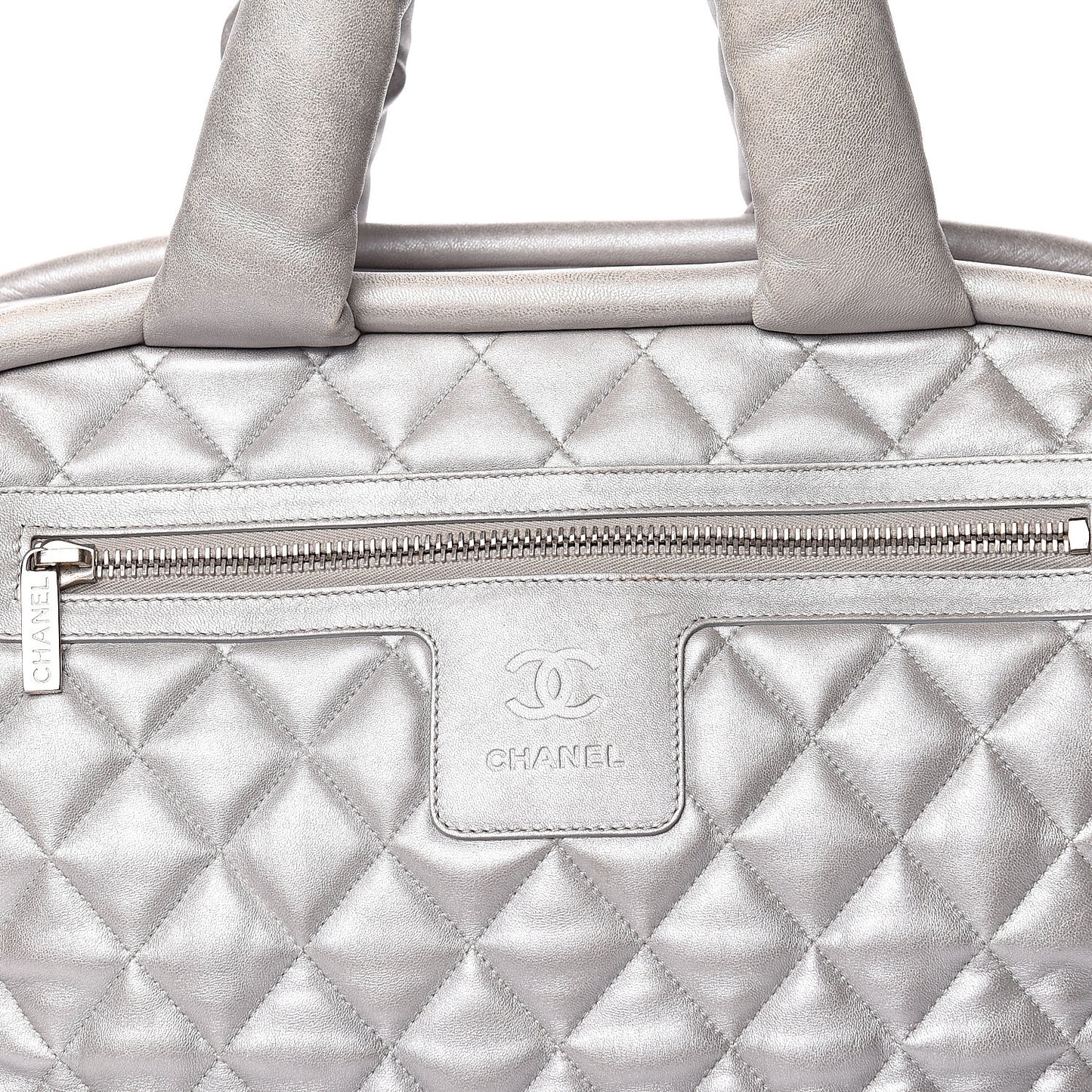 Metallic Lambskin Quilted Coco Cocoon Bowler Silver