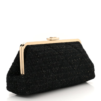 Chanel Tweed Quilted Kiss Lock Clutch Black 2 of 9