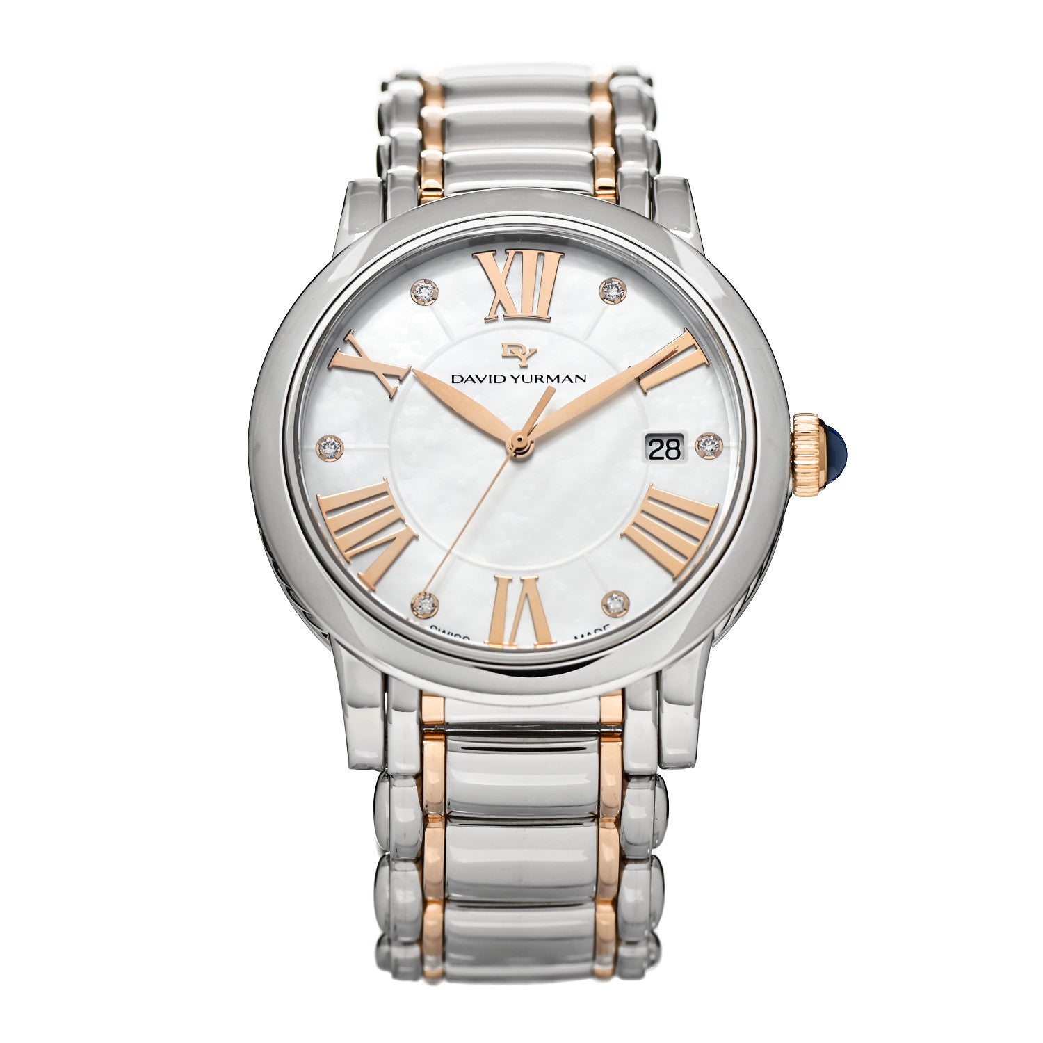 David Yurman Stainless Steel 18K Rose Gold Diamond Mother of Pearl 38mm Classic Quartz Watch 1 of 4