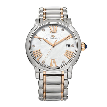 David Yurman Stainless Steel 18K Rose Gold Diamond Mother of Pearl 38mm Classic Quartz Watch 1 of 4