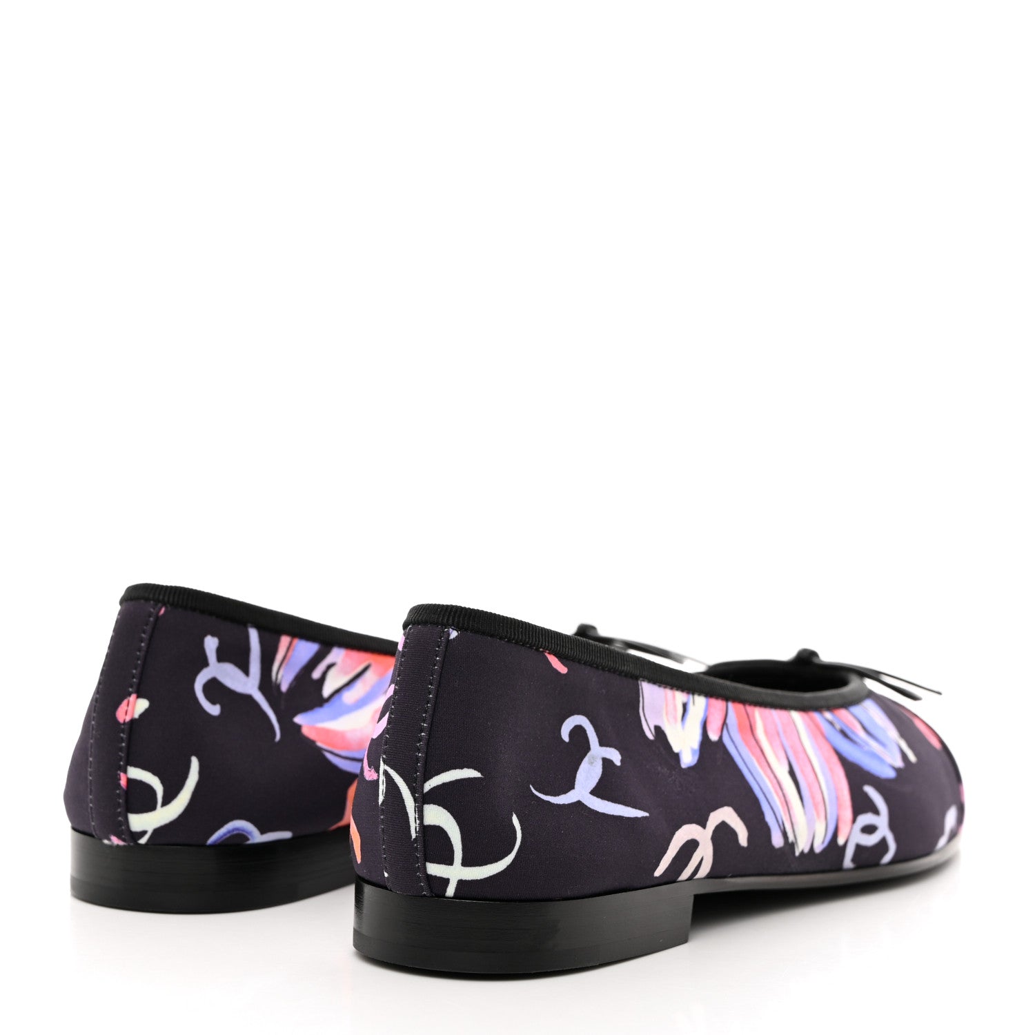 Chanel Printed Stretch Jersey Cap Toe Ballerina Flats 38 Black Multicolor 5 of 10
