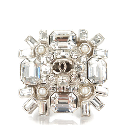 Chanel Baguette Crystal CC Ring 3.5 Silver 1 of 4