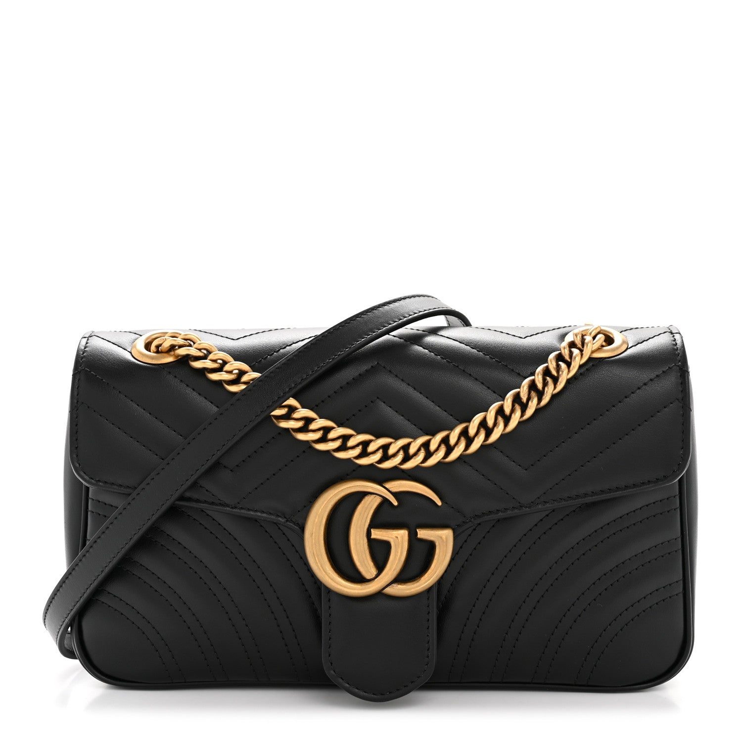 Gucci Calfskin Matelasse Small GG Marmont Shoulder Bag Black 1 of 11