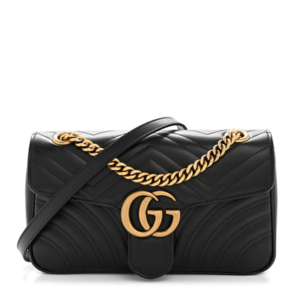 Gucci Calfskin Matelasse Small GG Marmont Shoulder Bag Black 1 of 11