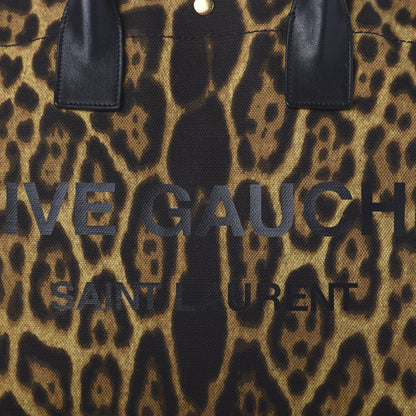 Saint Laurent Canvas Calfskin Leopard Print Rive Gauche Noe Tote Natural Black 10 of 10