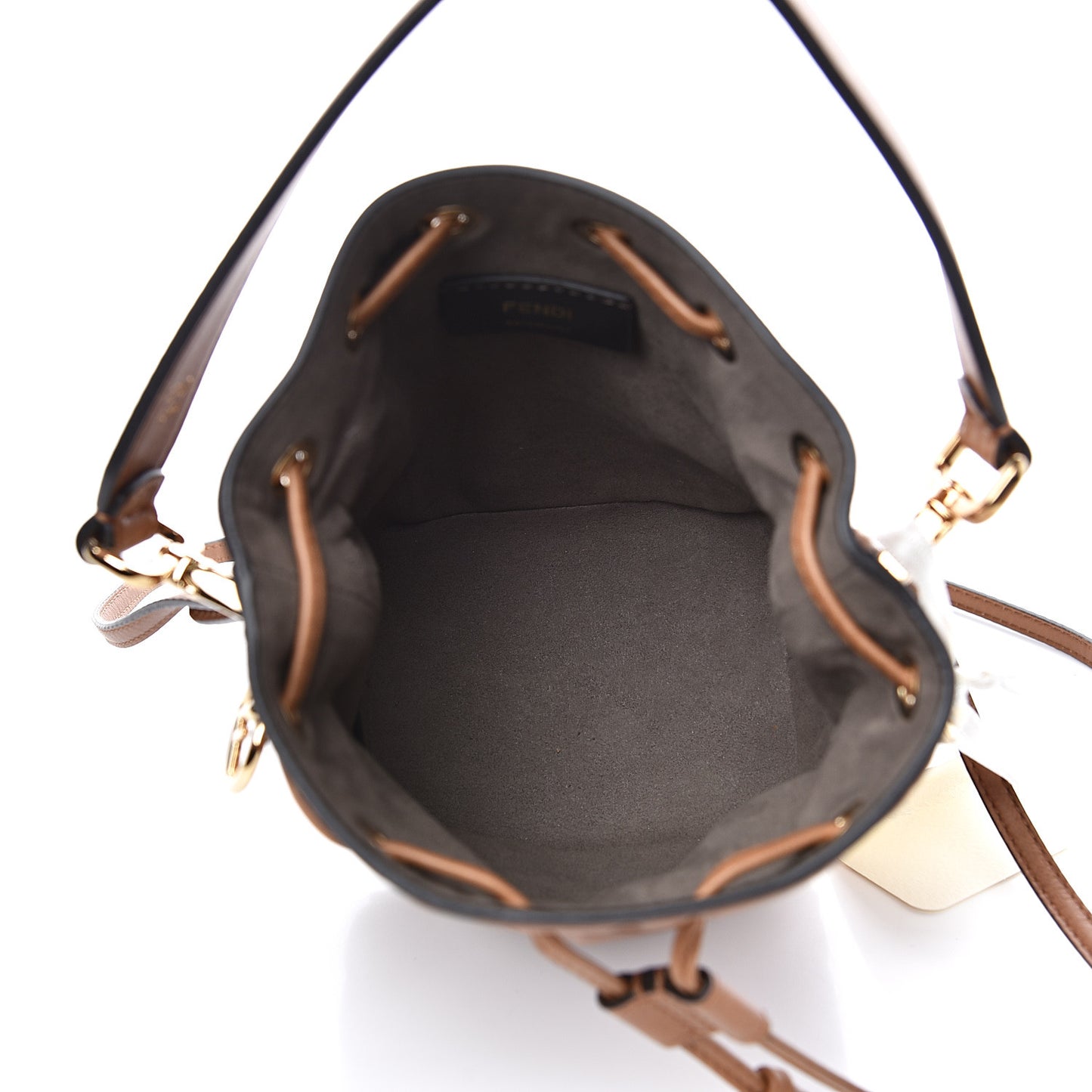 Vitello Cristallo Nature F is Fendi FF 1974 Embossed Mini Mon Tresor Bucket Bag Cuoio