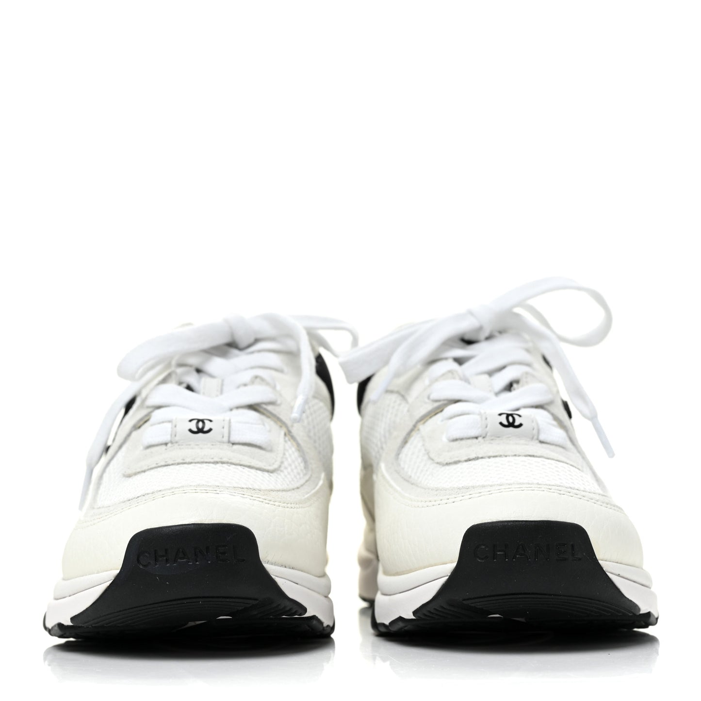 Mesh Suede Calfskin Grained Calfskin Womens CC Sneakers 35 White Black