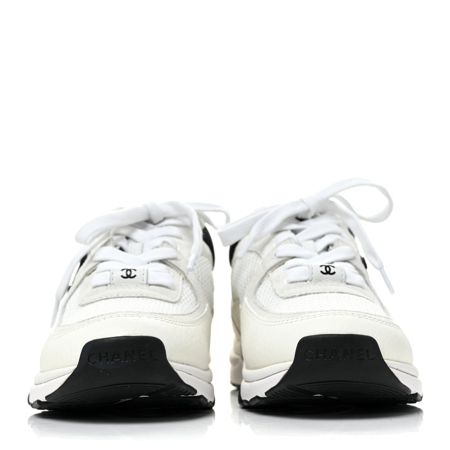 Chanel Mesh Suede Calfskin Grained Calfskin Womens CC Sneakers 35 White Black 2 of 10