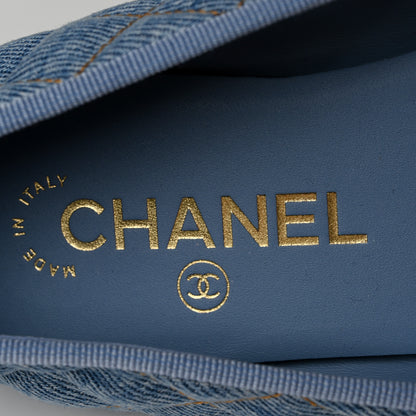 Chanel Denim Quilted CC Cap Toe Ballerina Flats 37 Light Blue 7 of 10