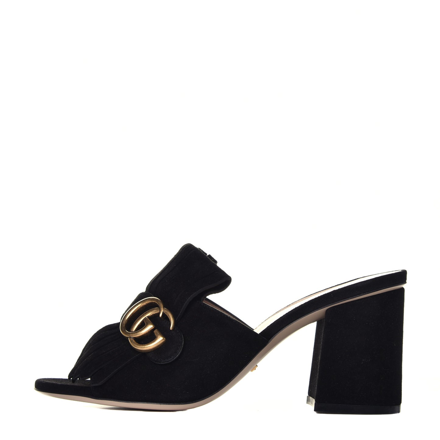 Kid Scamosciato GG Marmont Fringe 75mm Slide Sandals 38 Black